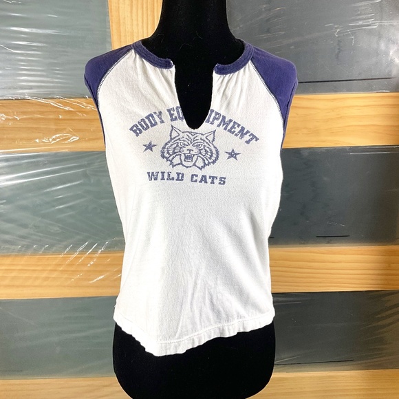 Body Equipment Vintage White & Blue Sleeveless T- Shirt - Picture 1 of 7